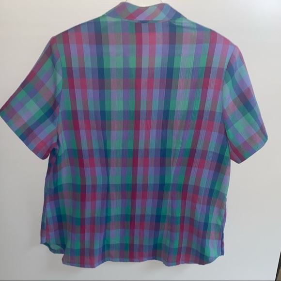 vintage 80s/90s Women’s Lyndal Aus Made bright check short sleeve blouse size 16 - Picture 11 of 12